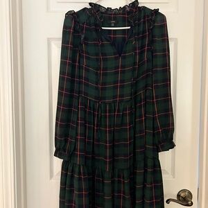 J. Crew Green and Red Plaid Long Sleeve Dress